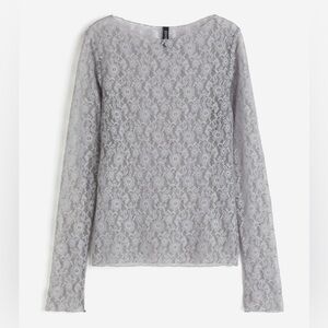 H&M Sheer Lace Long Sleeve Top - Light Gray Sz Small New With Tags
